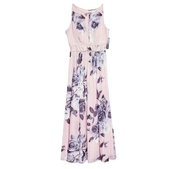 New! R&M RICHARDS Floral Print Rhinestone Waist Gown Maxi Dress - Picture 4 of 7